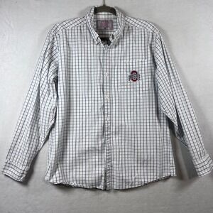 Ohio State Varsity Mens Medium Button Down Shirt White Check Buckeyes Cotton